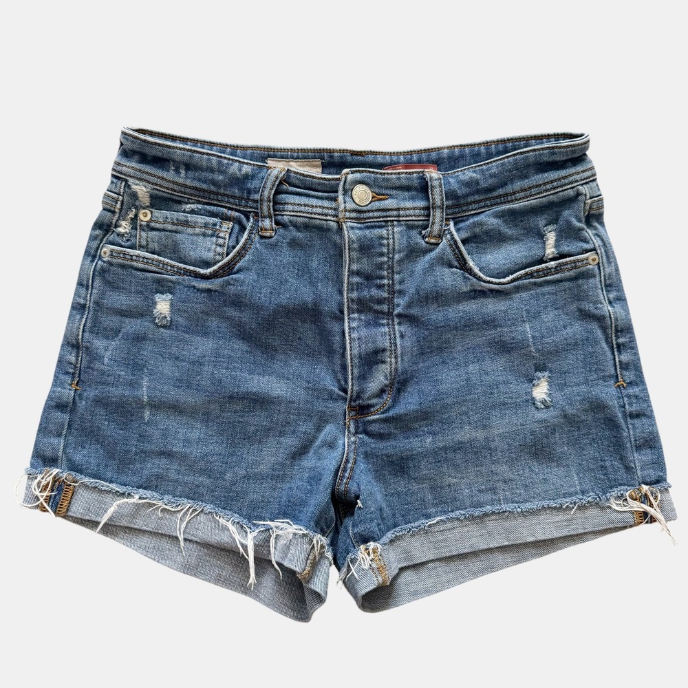 Pilcro Anthropologie High Rise Distressed‎ Denim Shorts Blue sz 27 boho festival